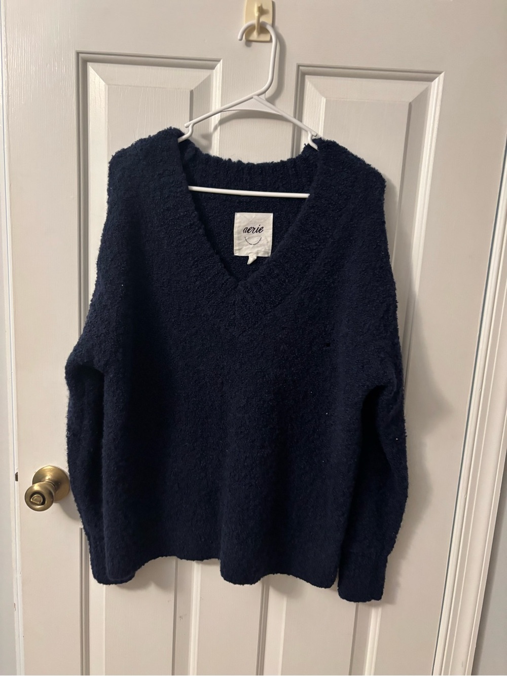 aerie Dark Navy V-Neck Plush Sweater
